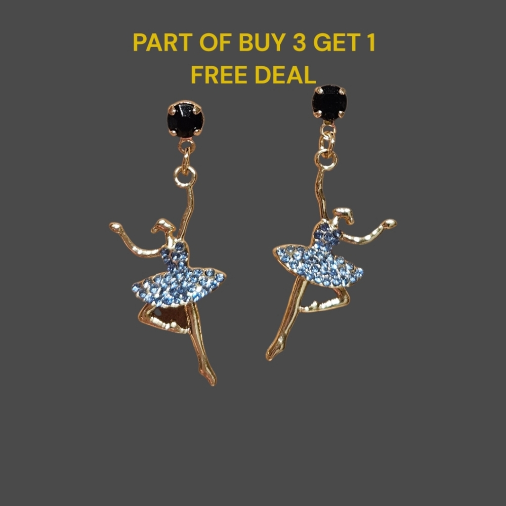 ✨️Ballerina Sparkling Pavé Blue Push-back Post Dangle Earrings - NWOT
